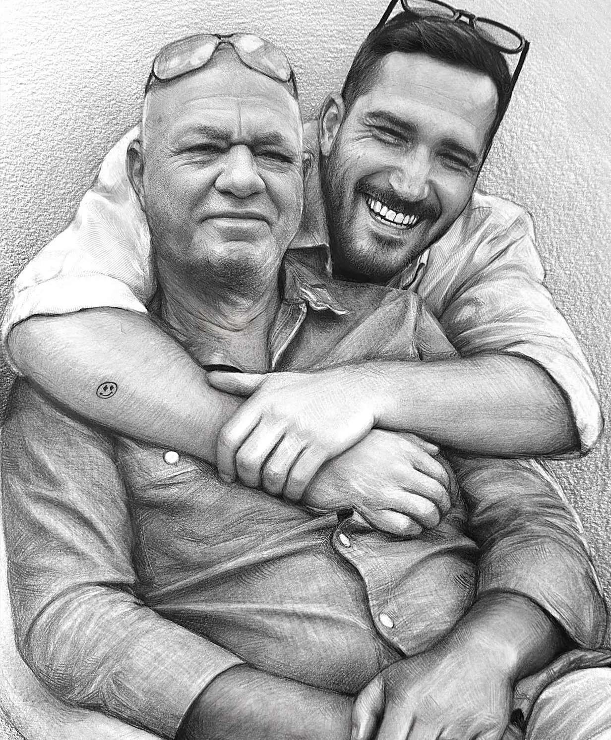 Personalized Photo Painting - Black Pencil - Multiple Adults