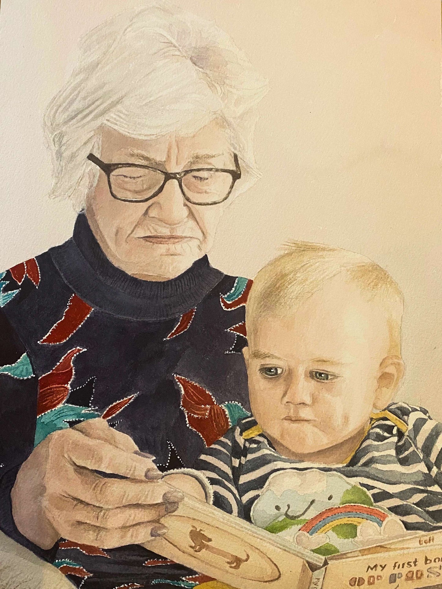 Personalized Photo Painting - Watercolor - Grandparents and Grandchildren