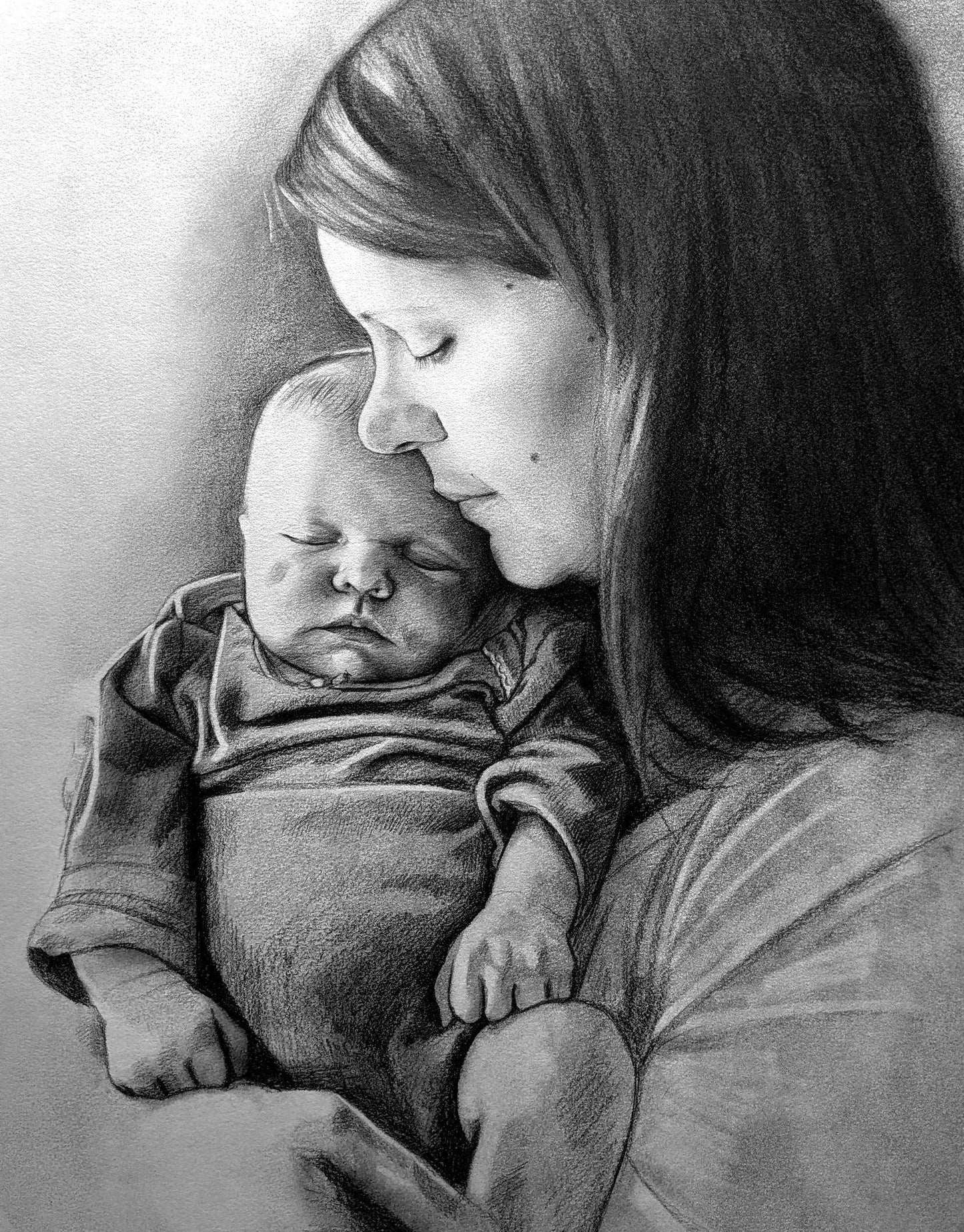 Personalized Photo Painting - Black Pencil - Parent and Child