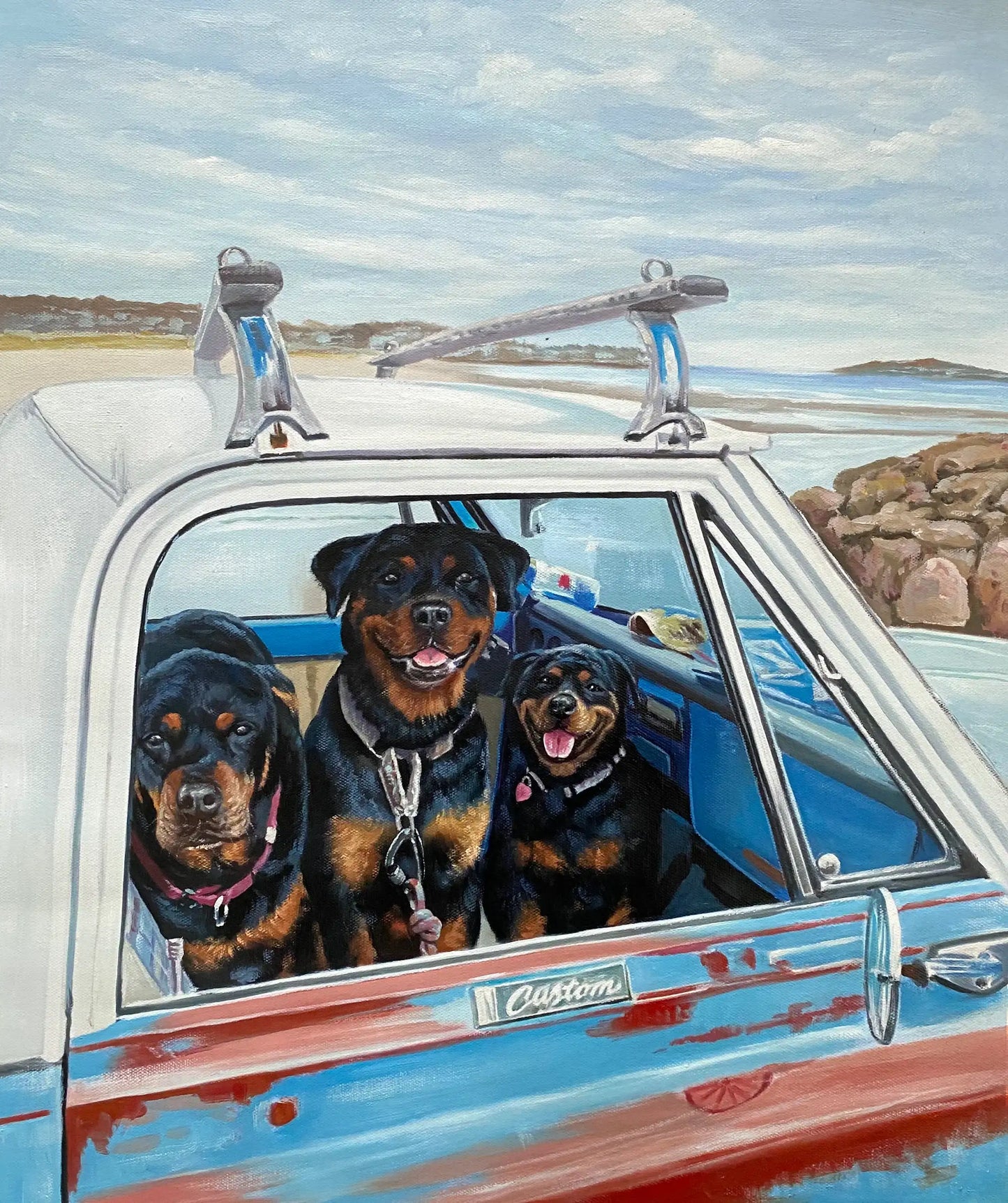 Personalized Photo Painting - Oil Paint Art - Multiple Pets