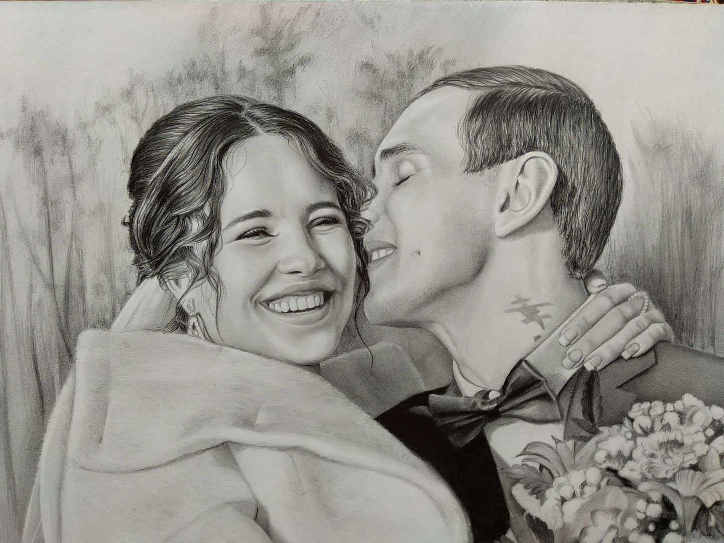 Personalized Photo Painting - Black Pencil - Wedding