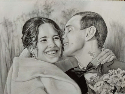 Personalized Photo Painting - Black Pencil - Wedding