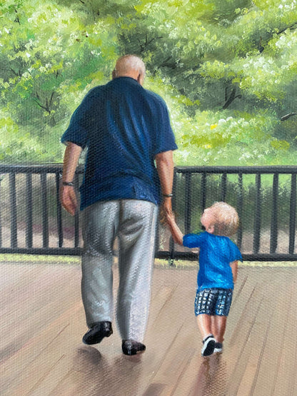 Personalized Photo Painting - Oil Paint Art - Grandparents and Grandchildren