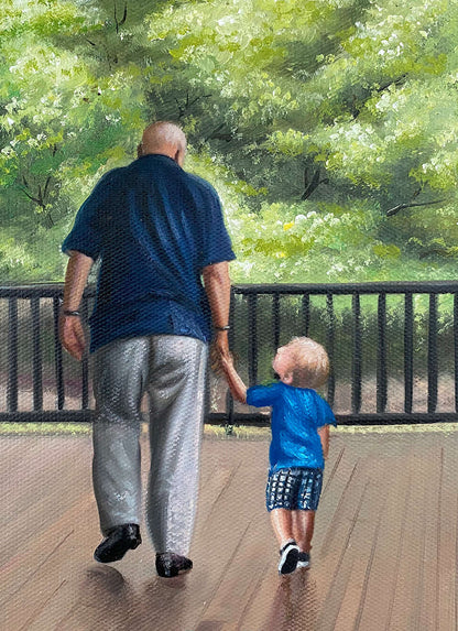 Personalized Photo Painting - Oil Paint Art - Grandparents and Grandchildren