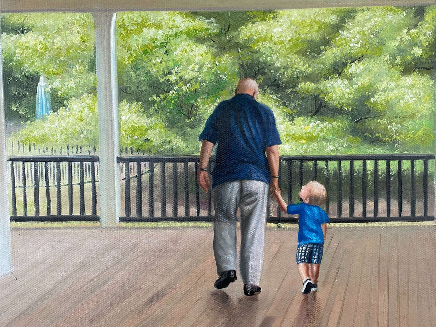 Personalized Photo Painting - Oil Paint Art - Grandparents and Grandchildren