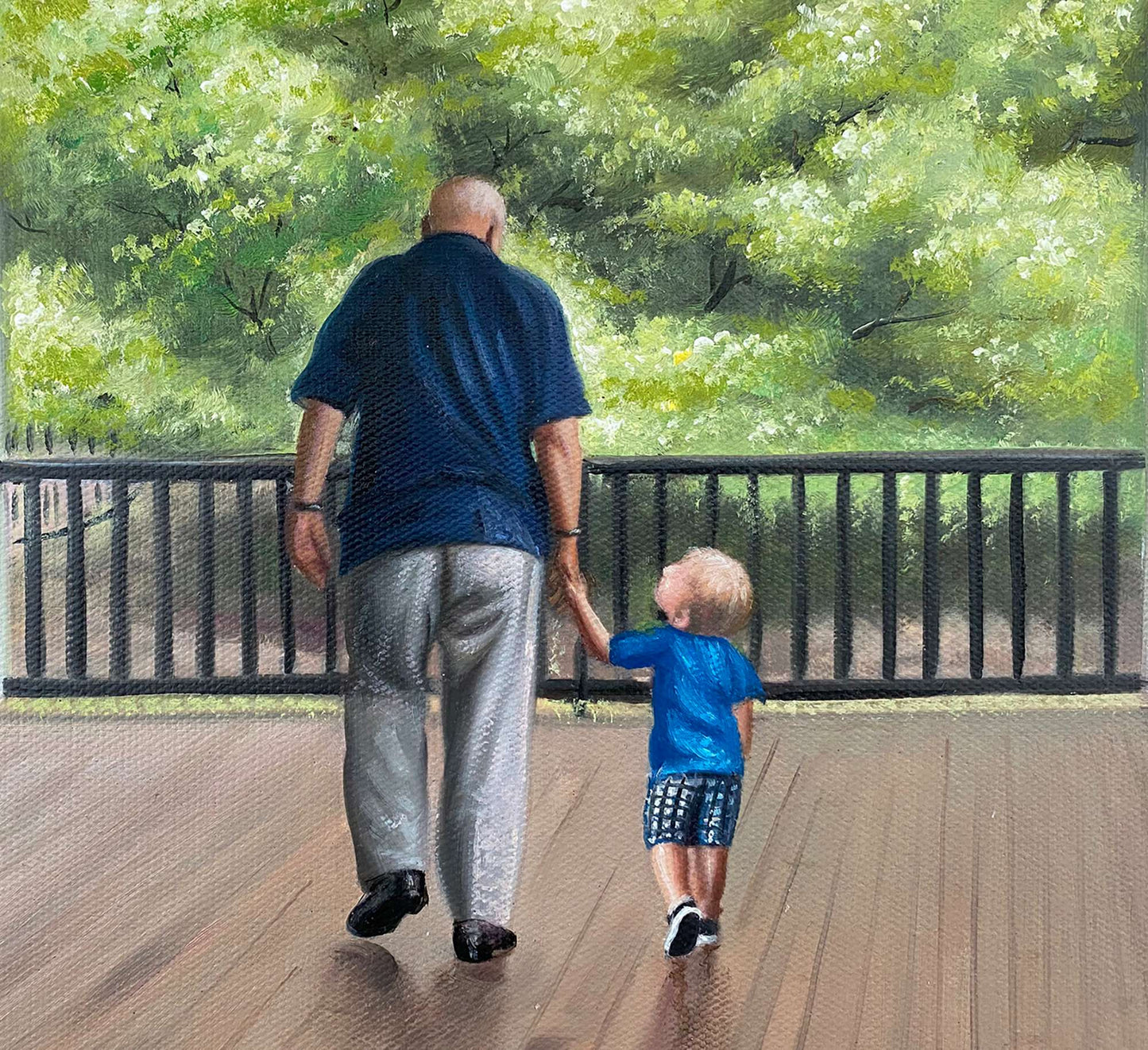 Personalized Photo Painting - Oil Paint Art - Grandparents and Grandchildren