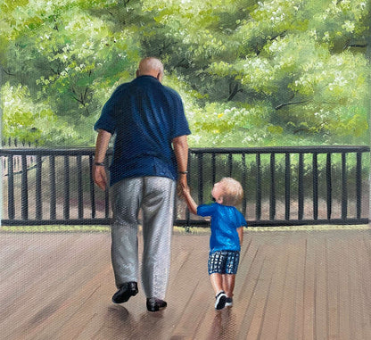 Personalized Photo Painting - Oil Paint Art - Grandparents and Grandchildren