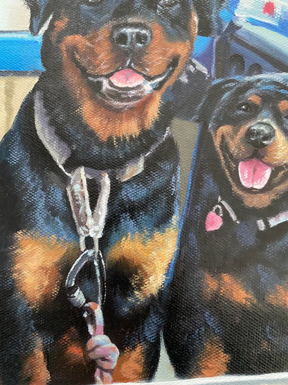Personalized Photo Painting - Oil Paint Art - Multiple Pets