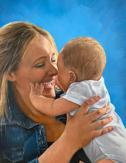 Personalized Photo Painting - Oil Paint Art - Parent and Child