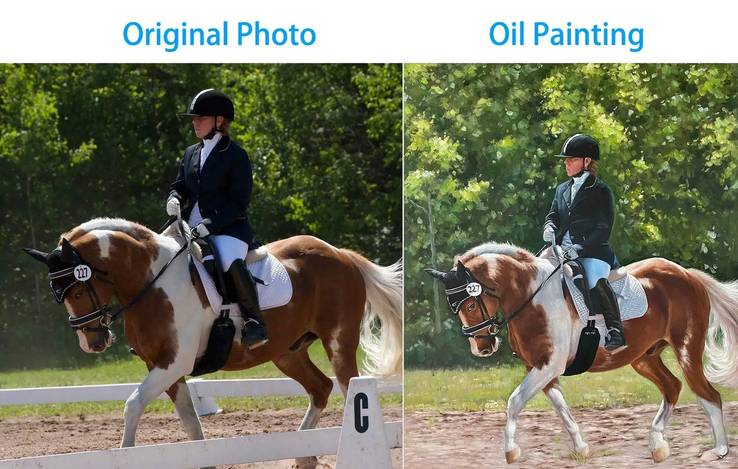 Personalized Photo Painting - Oil Paint Art - Horse (s) - W/WO People