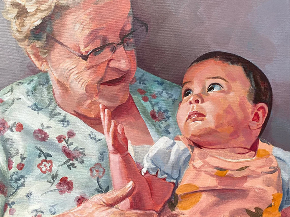 Personalized Photo Painting - Acrylic Paint Art - Grandparents and Grandchildren