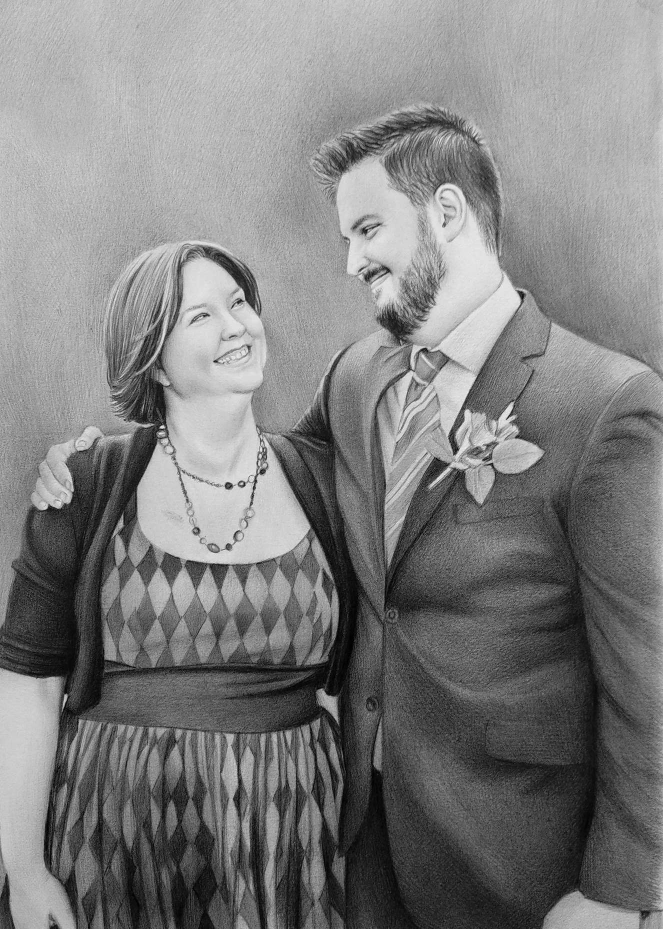 Personalized Photo Painting - Black Pencil - Wedding