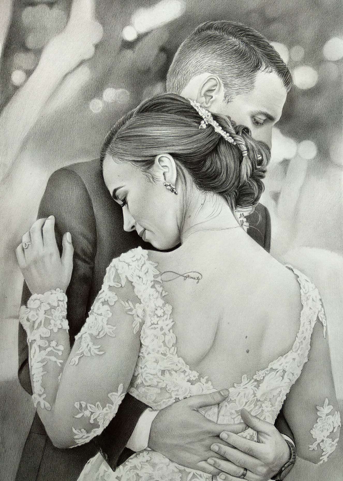 Personalized Photo Painting - Black Pencil - Wedding