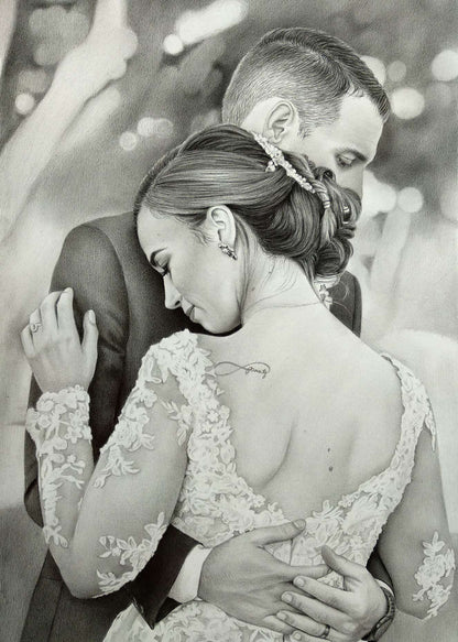 Personalized Photo Painting - Black Pencil - Wedding